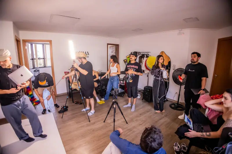 Studio and crew between takes
